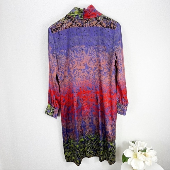 Etcetera Silk High Neck Multi Color Abstract Print Dress Long Sleeve Size 12 - Picture 5 of 5